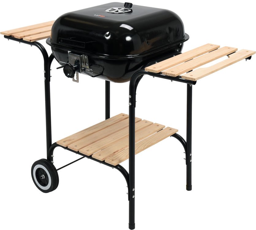 OUTDOOR BARBECUE / GRILL | WITH LID AND GRATES | WOODEN SHELVES (99581)
