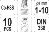 CO-HSS TWIST DRILL BIT SET 10 PCS 1-10MM (YT-41603)