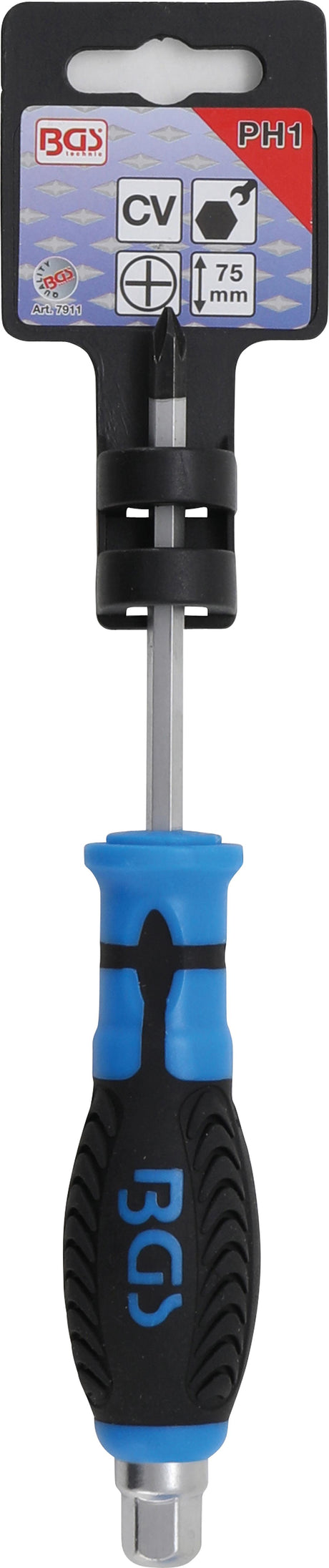 SCREWDRIVER, BLADE WITH HEXAGON PROFILE | CROSS SLOT PH1 | BLADE LENGTH 75 MM (7911)