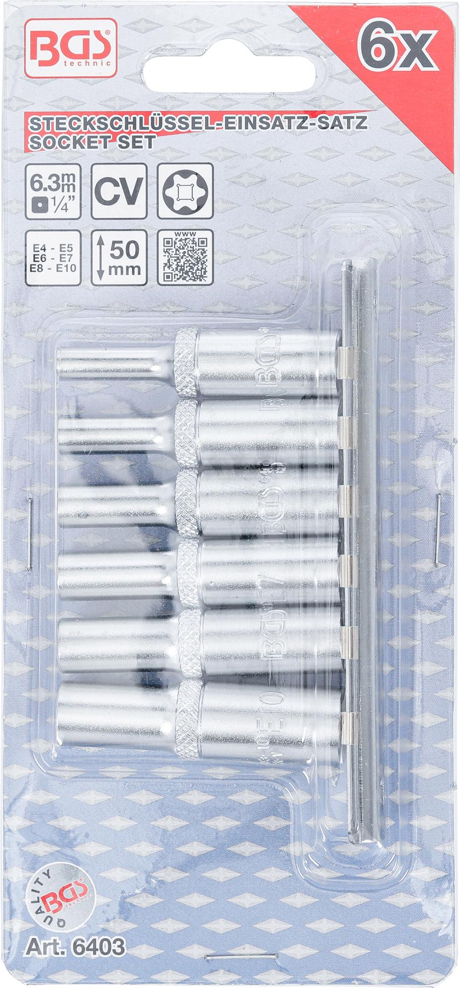 SOCKET SET, E-TYPE, DEEP | 6.3 MM (1/4") DRIVE | E4 - E10 | 6 PCS. (6403)