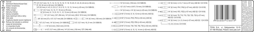 SOCKET SET 94PCS  1/2", 94PCS "L" (YT-12681)