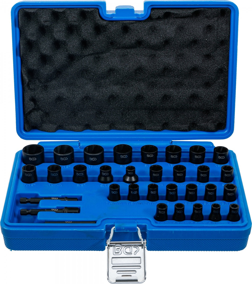 TWIST SOCKET SET (SPIRAL PROFILE) / SCREW EXTRACTOR | 6.3 MM (1/4") / 10 MM (3/8") DRIVE | METRIC AND INCH SIZES | 32 PCS. (74560)