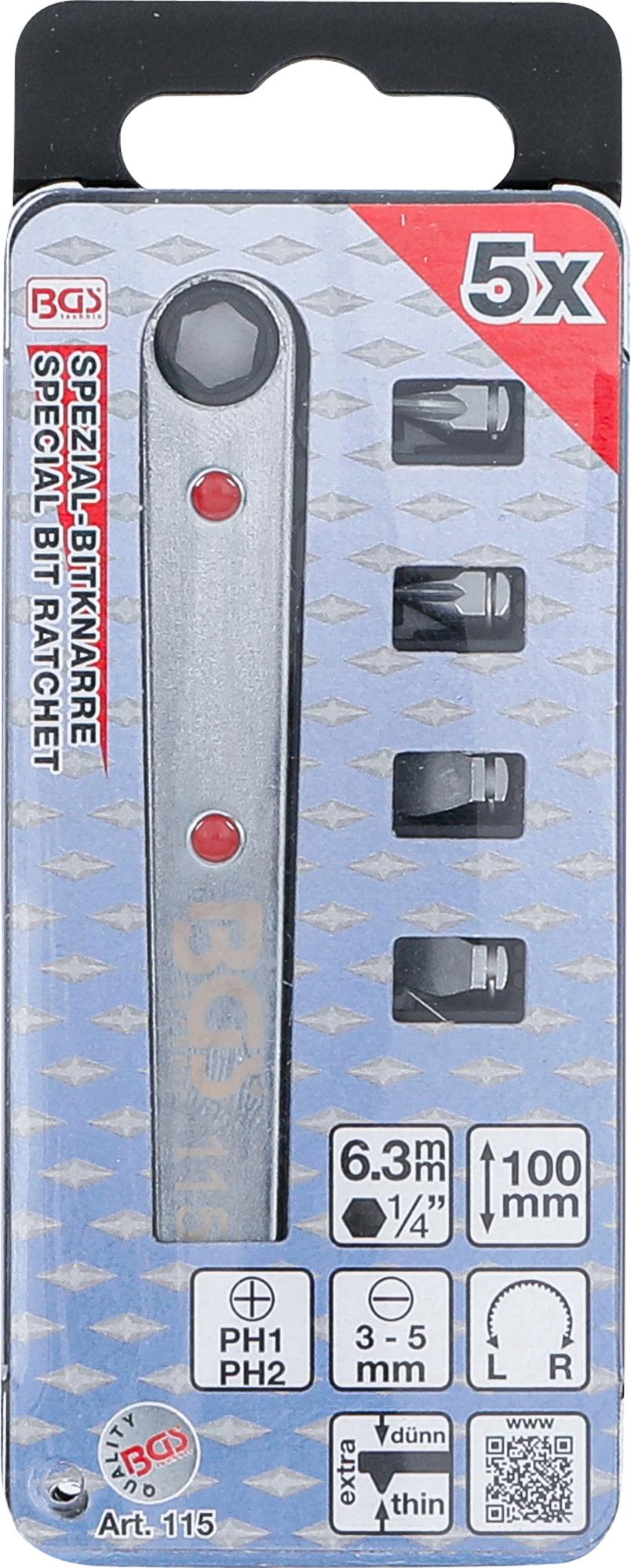 SPECIAL BIT RATCHET | EXTRA THIN | 6.3 MM (1/4") DRIVE | INCL. 4 SPECIAL BITS (115)