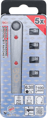 SPECIAL BIT RATCHET | EXTRA THIN | 6.3 MM (1/4") DRIVE | INCL. 4 SPECIAL BITS (115)
