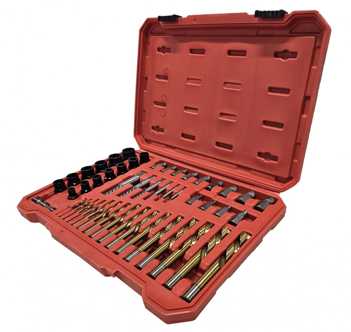 BOLT AND NUT EXTRACTOR SET WITH LEFT-CUTTING DRILL BIT SET | CR-MO | 49 PCS. (MT049)