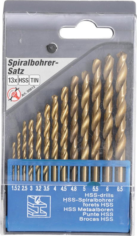 HSS TWIST DRILL SET | TITANIUM NITRATED | 1.5 - 6.5 MM | 13 PCS. (50813)