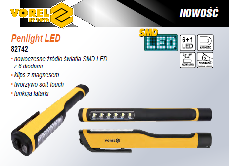 PEN-TYPE FLASHLIGHT | 6 SMD + 1 LED | 80LM (82742)