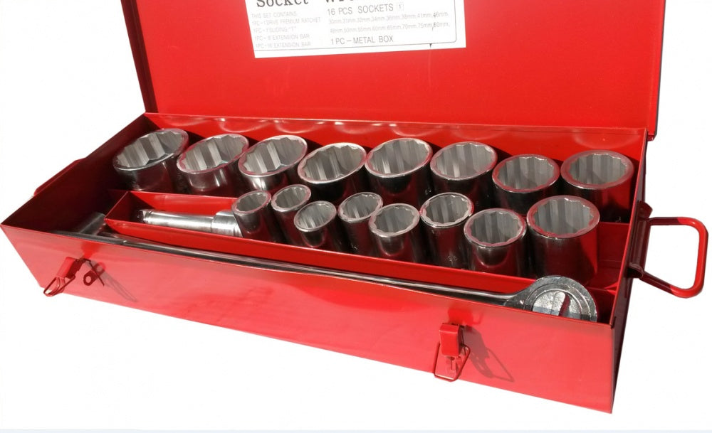 SOCKET AND WRENCH SET 12-POINT | 25 MM (1") | 30 - 80 MM | 21 PCS. (SK1386)