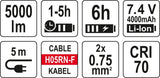 PORTABLE FLOODLIGHT 5000LM, CORD/RECHARG (YT-81811)