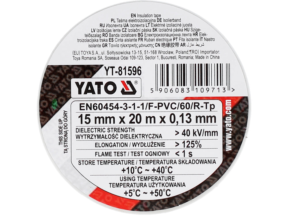 INSULATION TAPE 15MMX20MX0.13MM WHITE (YT-81596)