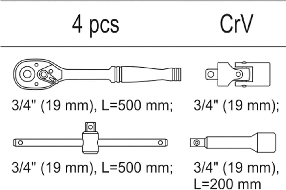ACCESSORIES FOR 3/4" SOCKETS, 4PCS SET (YT-55458)