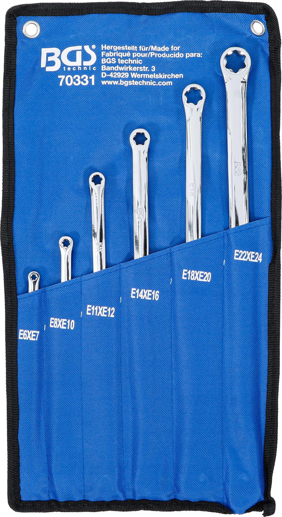 DOUBLE RING SPANNER SET WITH E-TYPE RING HEADS | EXTRA LONG | E6 X E7 - E22 X E24 | 6 PCS. (70331)
