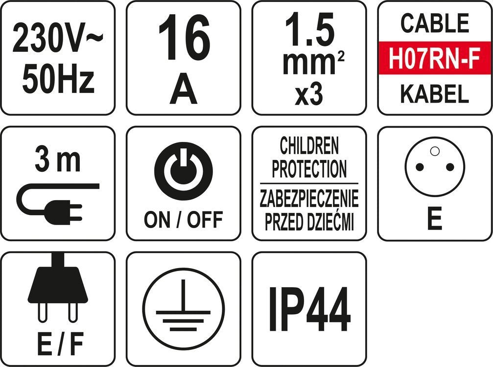 HD POWER STRIP IP 44 W. GROUND 4S 3M (YT-81241)