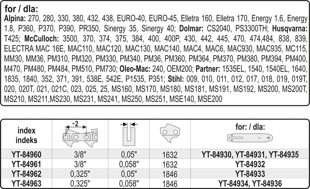 CHAIN ROLL 3/8" (YT-84960)