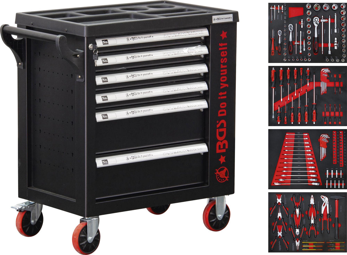 WORKSHOP TROLLEY | 6 DRAWERS | 1 SIDE DOOR | WITH 158 TOOLS (6055)