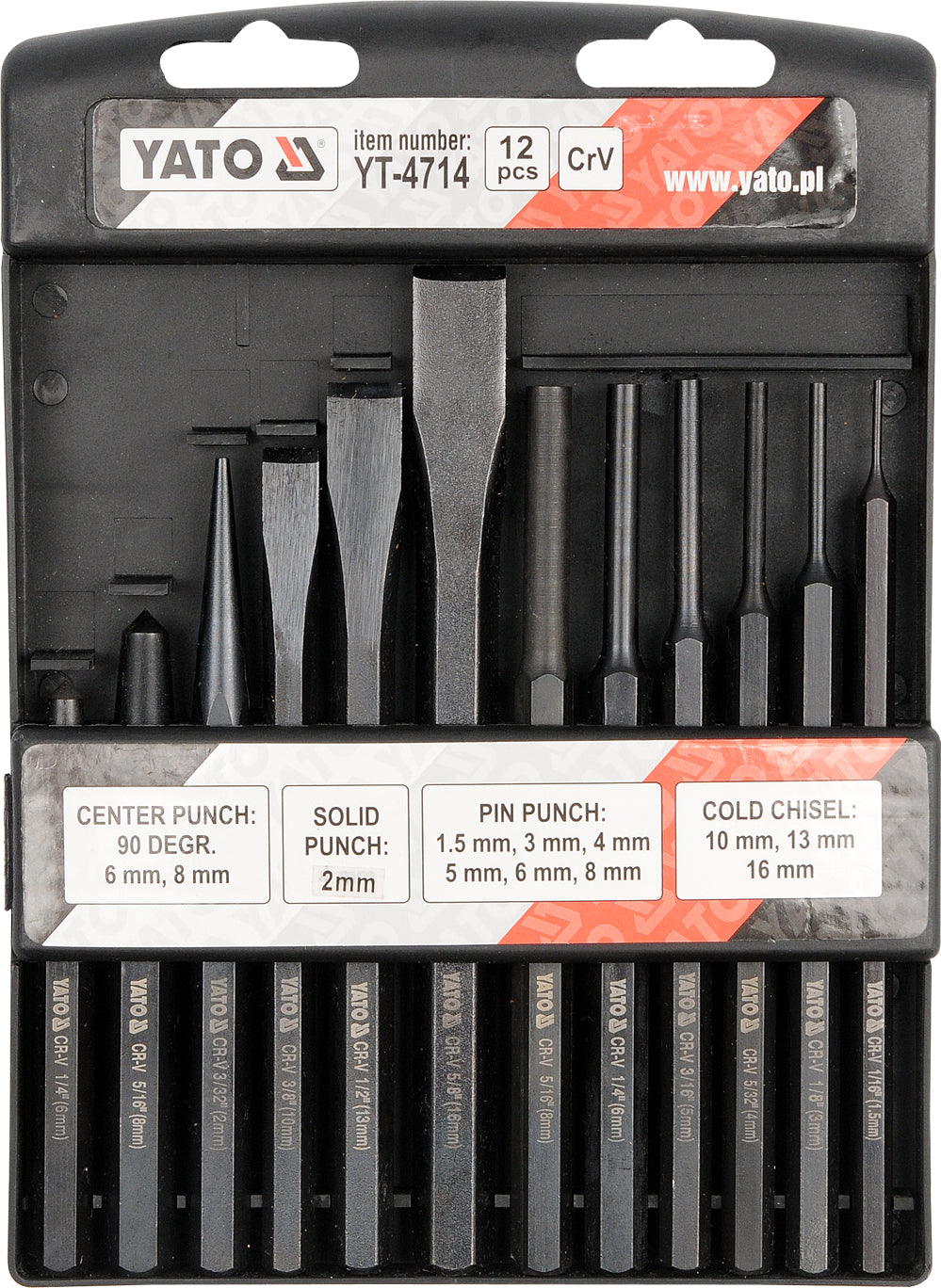 12PCS -COLD CHISELS, PIN & SOLID PUNCHES (YT-4714)