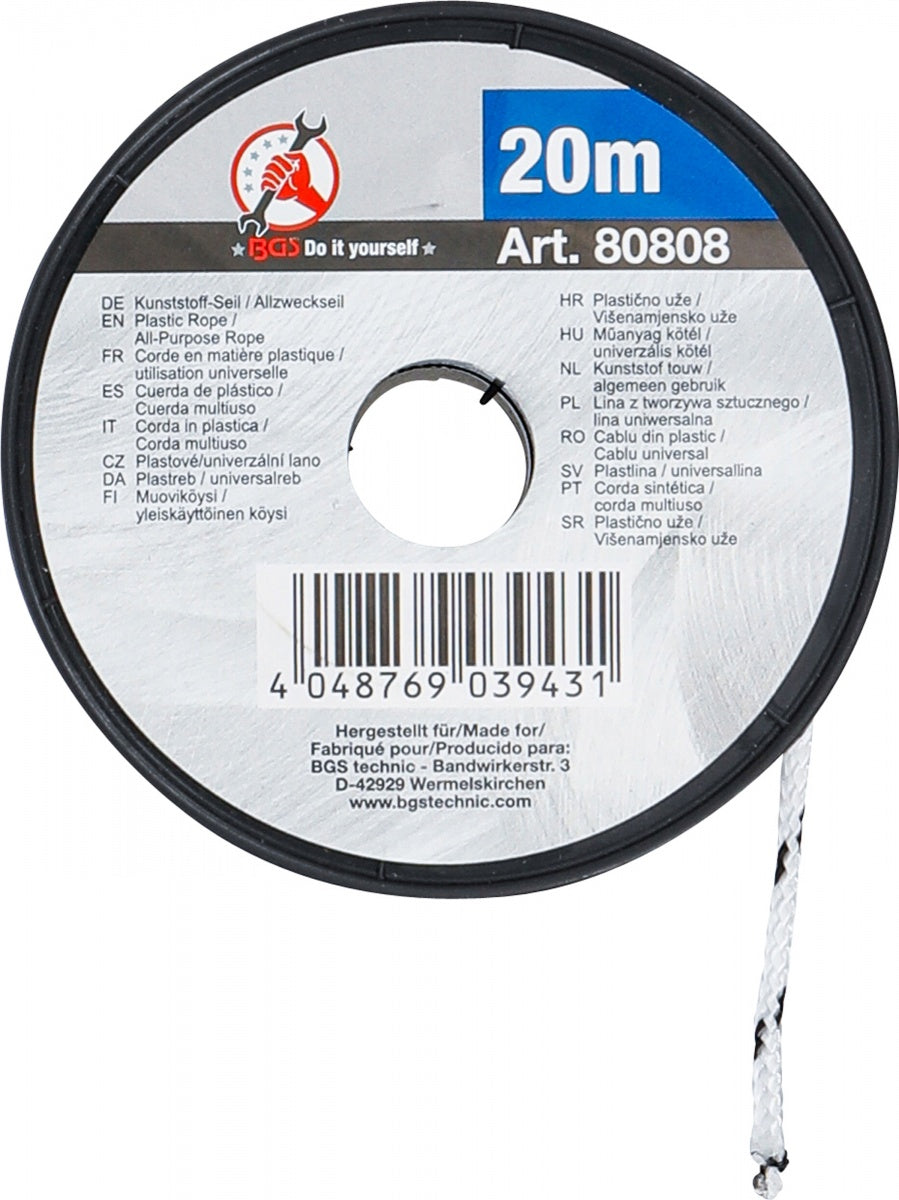 PLASTIC ROPE / ALL-PURPOSE ROPE | 3 MM X 20 M | BLACK / WHITE (80808)