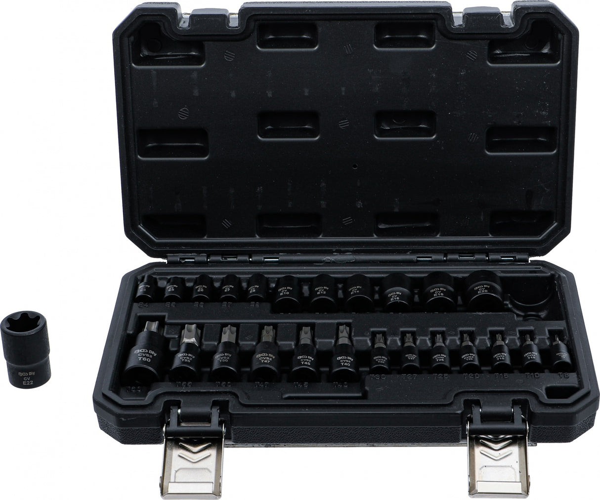 SOCKET AND BIT SET | 6.3 MM (1/4"), 10 MM (3/8"), 12.5 MM (1/2") DRIVE | E-STAR / T-STAR (FOR TORX) | 25 PCS (20124)