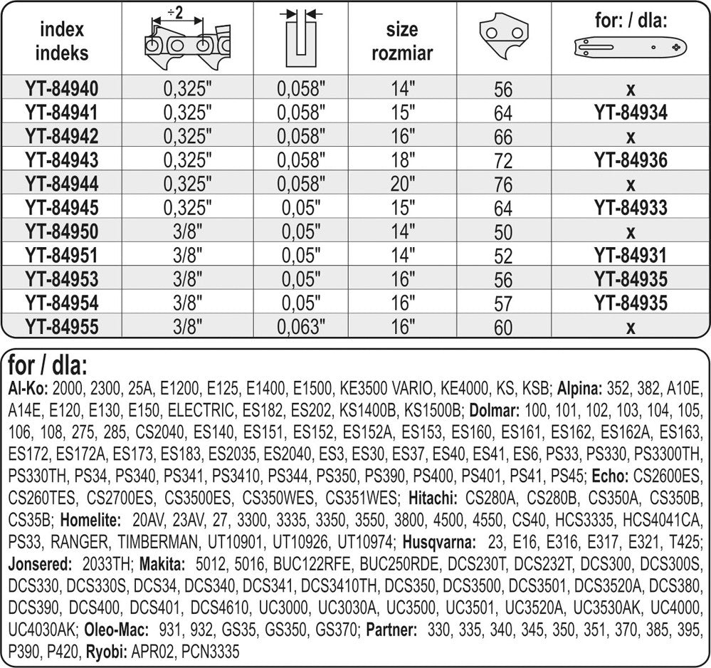 CHAIN 16" 3/8" (YT-84954)