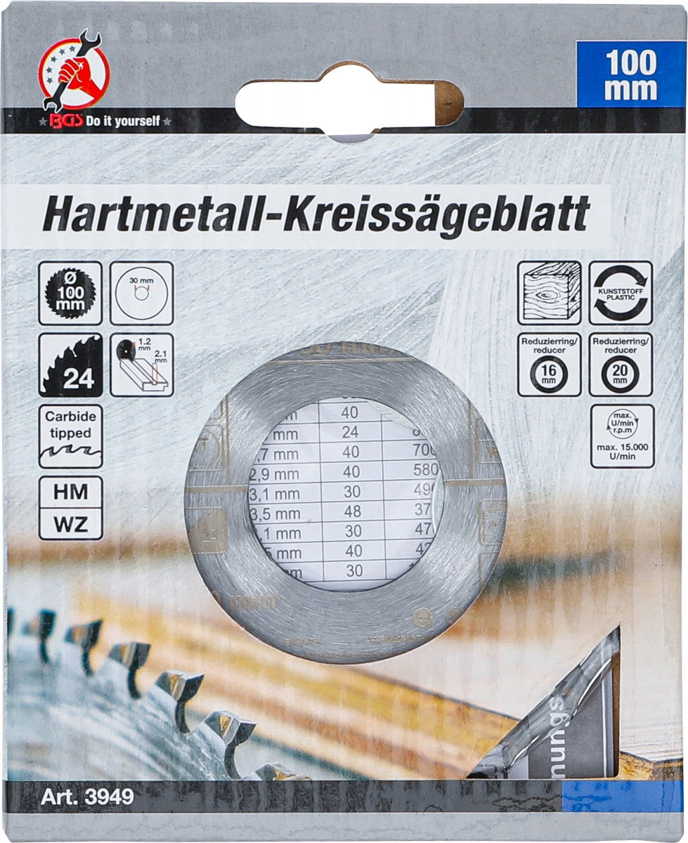 CARBIDE TIPPED CIRCULAR SAW BLADE | Ø 100 X 30 X 2.1 MM | 24 TEETH (3949)