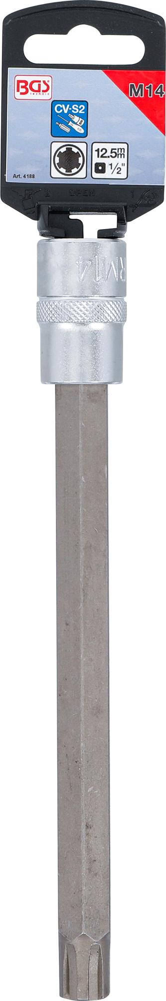 BIT SOCKET | LENGTH 200 MM | 12.5 MM (1/2") DRIVE | SPLINE (FOR RIBE) | M14 (4188)