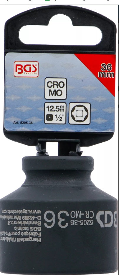 IMPACT SOCKET, HEXAGON | 12.5 MM (1/2") DRIVE | 36 MM (5205-36)