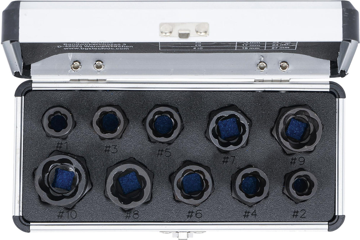 TWIST SOCKET SET (SPIRAL PROFILE) / SCREW EXTRACTOR | 10 MM (3/8") DRIVE | TWIST TYPE 9-19 MM | 10 PCS. (20210)
