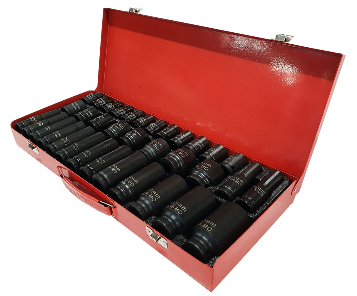 SET OF IMPACT SOCKETS LONG AND SHORT | CR-MO | 8 - 32 MM | 35 PCS. (SS35M)