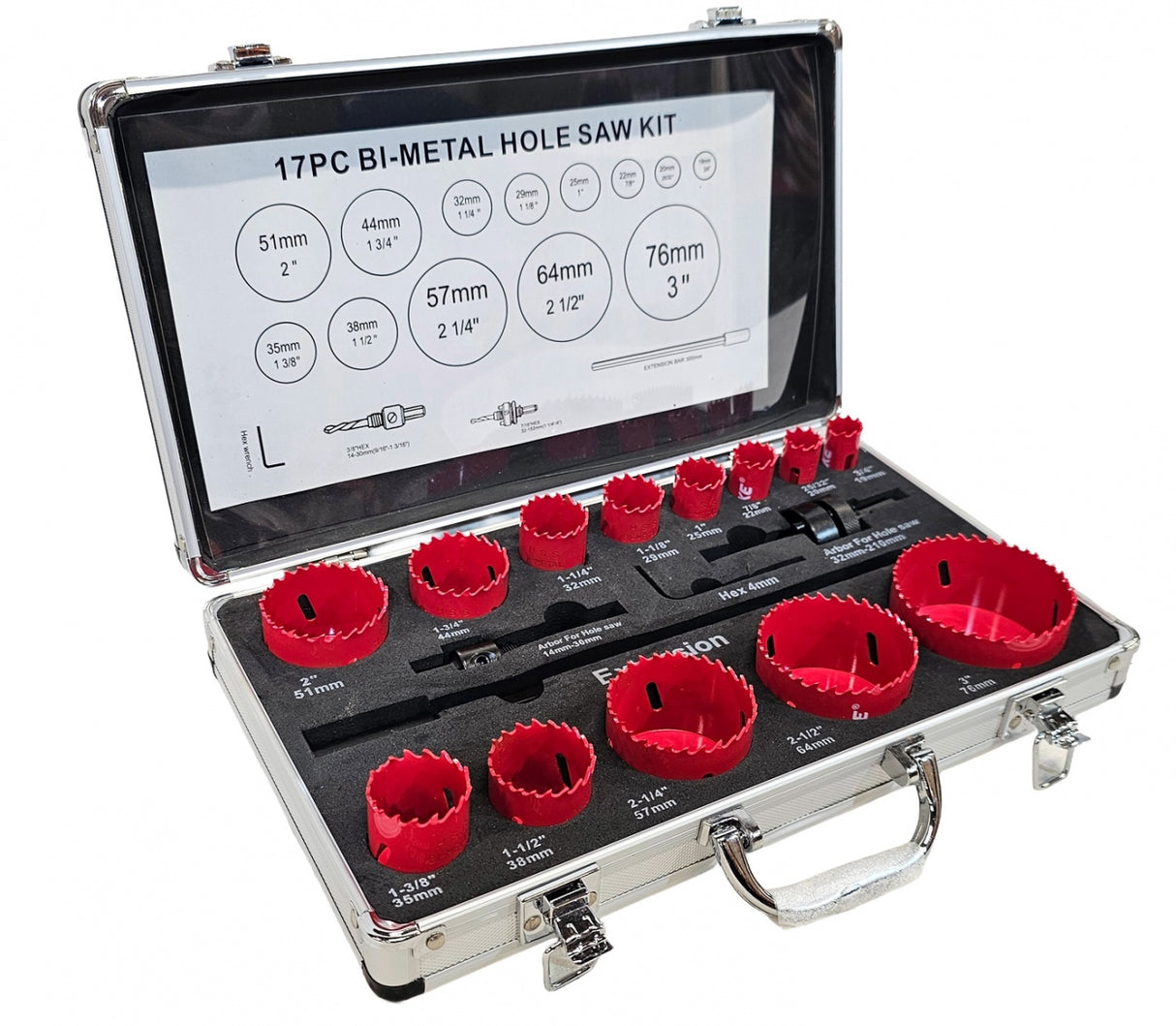 BI-METAL HOLE SAW SET | HSS | 19-76 MM | 17 PCS. (3381E)