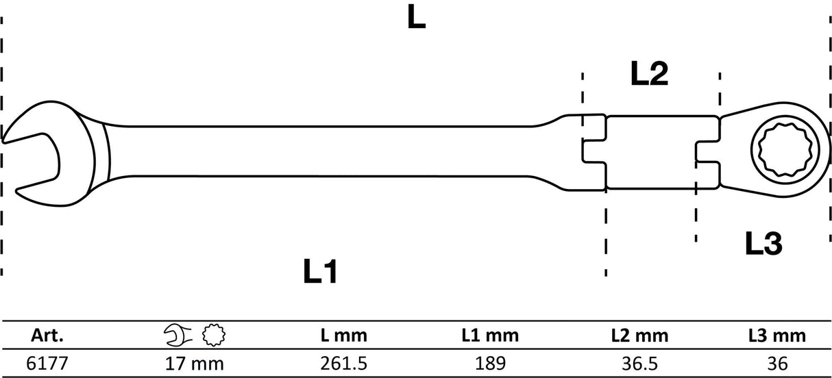 DOUBLE-JOINT RATCHET COMBINATION WRENCH | ADJUSTABLE | 17 MM (6177)
