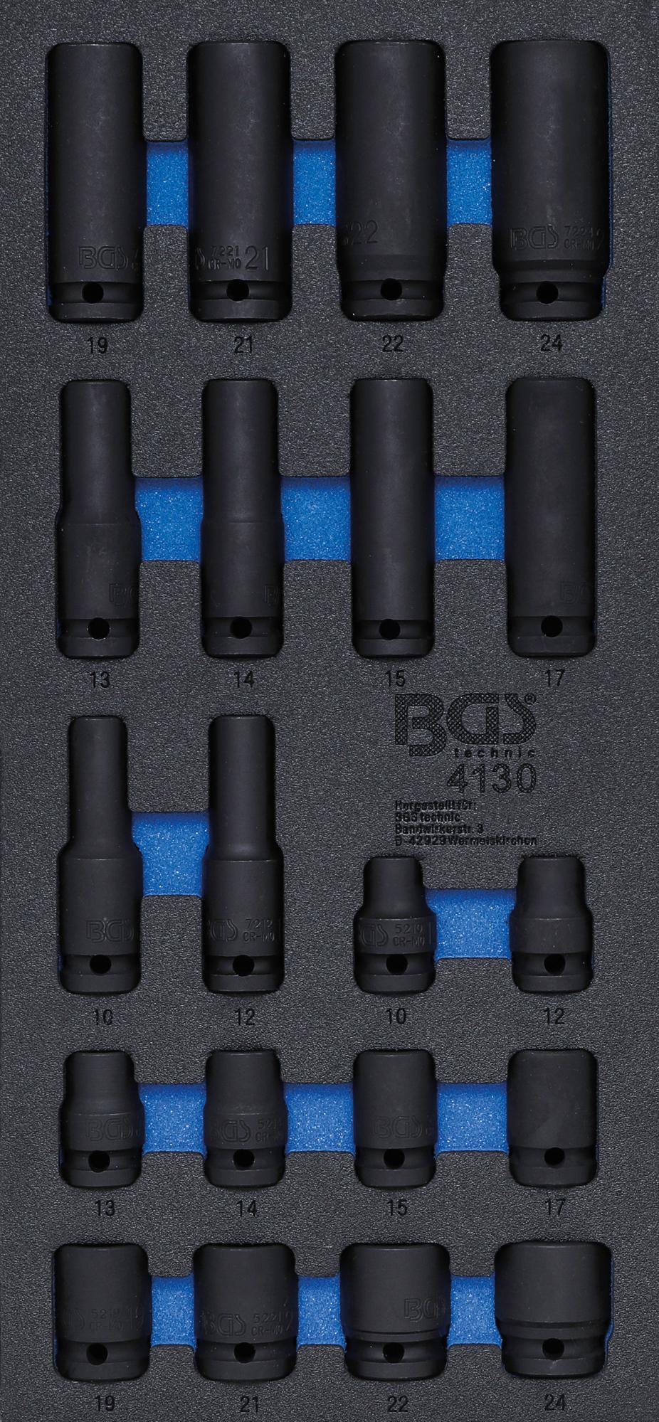 TOOL TRAY 1/3: IMPACT SOCKETS HEXAGON | 12.5 MM (1/2") | 10 - 24 MM | 20 PCS. (4130)