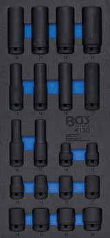 TOOL TRAY 1/3: IMPACT SOCKETS HEXAGON | 12.5 MM (1/2") | 10 - 24 MM | 20 PCS. (4130)