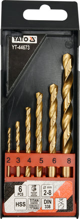 TWIST DRILL BIT SET HSS-TIN 6PCS 2-8MM (YT-44673)