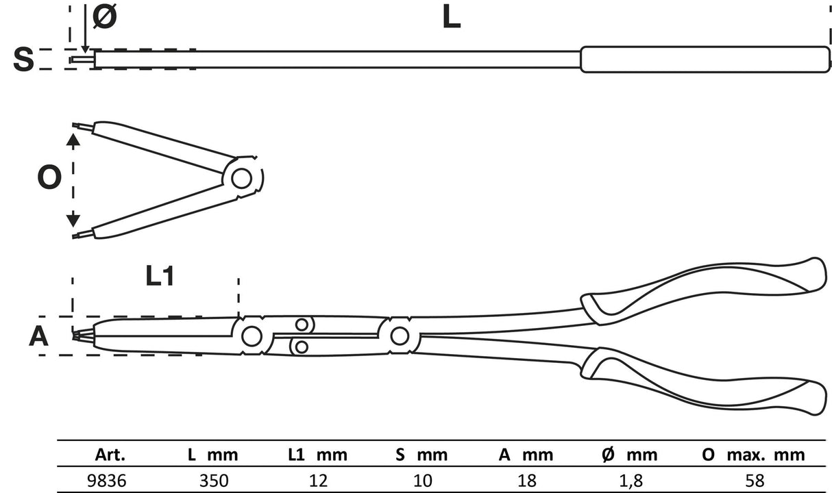 TOOL TRAY 1/3: DOUBLE-JOINT CIRCLIP PLIERS SET | EXCHANGEABLE TIPS | 345 MM (9836)