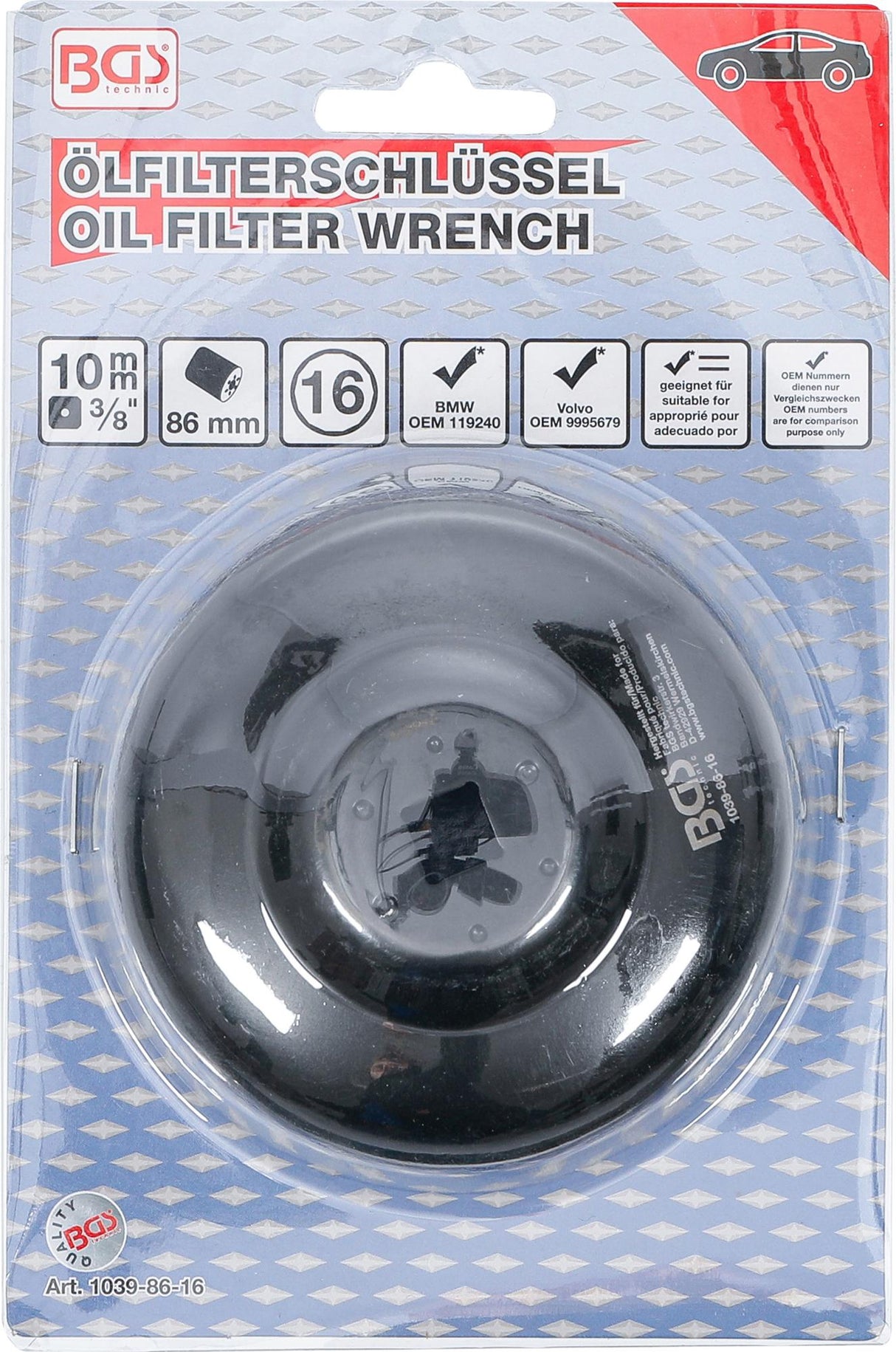 OIL FILTER WRENCH | 16-POINT | Ø 86 MM | FOR BMW, VOLVO (1039-86-16)