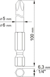 SCREWDRIVER BITS - PH1; PH2 L100MM (YT-0488)