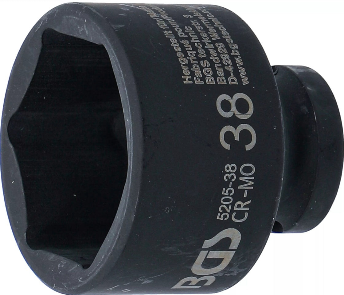 IMPACT SOCKET, HEXAGON | 12.5 MM (1/2") DRIVE | 38 MM (5205-38)