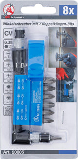 ANGLED SCREWDRIVER WITH 7 DOUBLE ENDED BITS | 6.3 MM (1/4") DRIVE | 8 PCS. (20805)