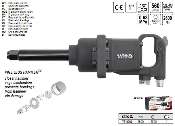 PINLESS HAMMER IMPACT WRENCH 1" 2600NM (YT-0960)