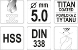 TWIST DRILL BIT HSS-TIN 5 MM (YT-44650)