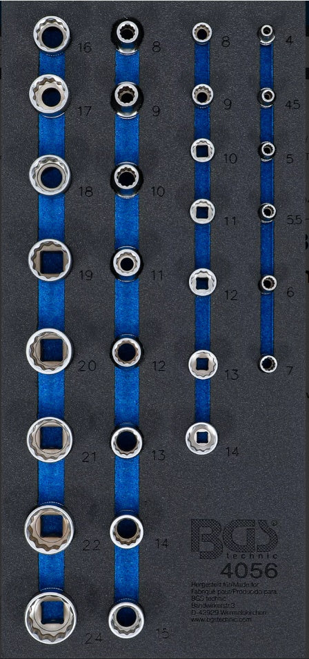 TOOL TRAY 1/3: SOCKETS 12-POINT | 6.3 MM (1/4") / 12.5 MM (1/2") | 29 PCS. (4056)