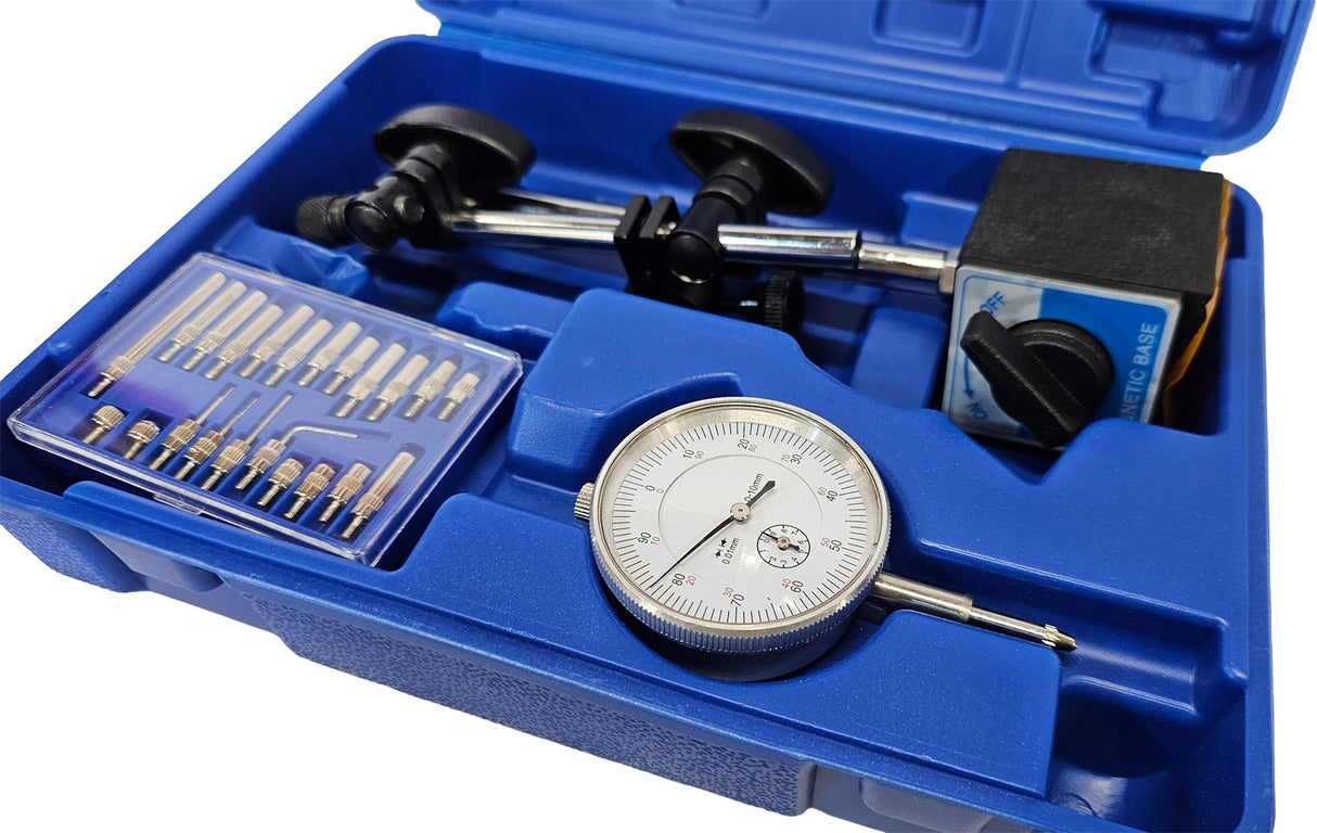 DIAL INDICATOR WITH STAND ON MAGNETIC HOLDER + TIP SET (1937S)