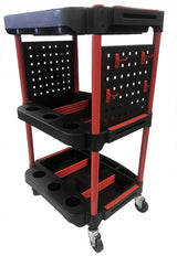 WORKSHOP TROLLEY | 3-LEVEL COMPOSITE WITH PARTS STORAGE | + 2 PERFORATIONS WITH 8 HOOKS (WT3P)