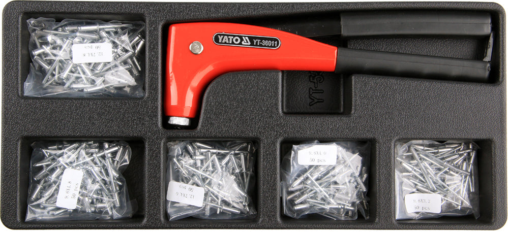 HAND RIVETER W. RIVETS, 6PCS SET (YT-55466)