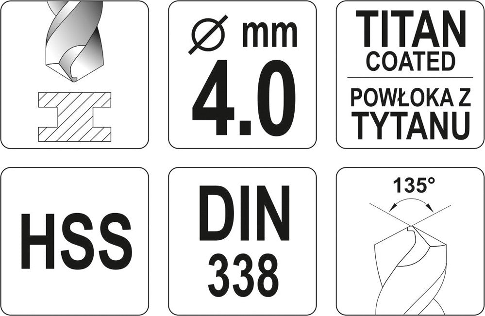 TWIST DRILL BIT HSS-TIN 4 MM (YT-44640)