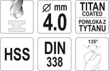 TWIST DRILL BIT HSS-TIN 4 MM (YT-44640)