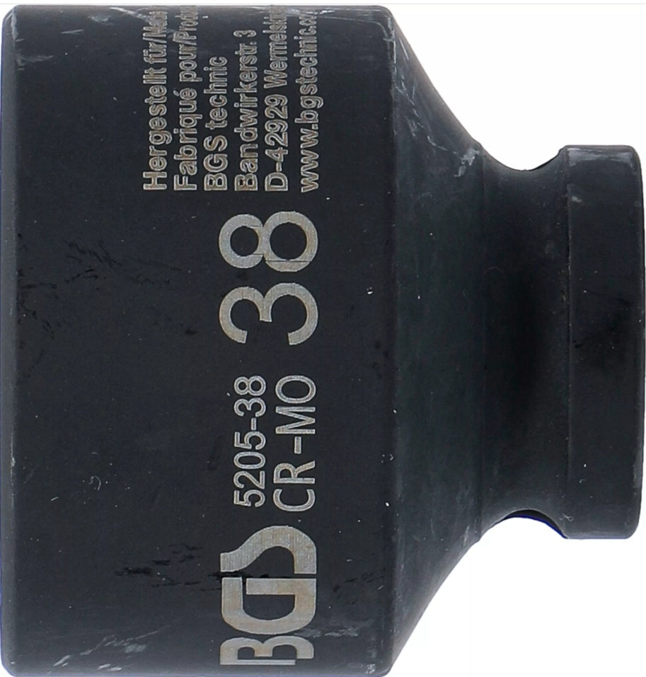 IMPACT SOCKET, HEXAGON | 12.5 MM (1/2") DRIVE | 38 MM (5205-38)