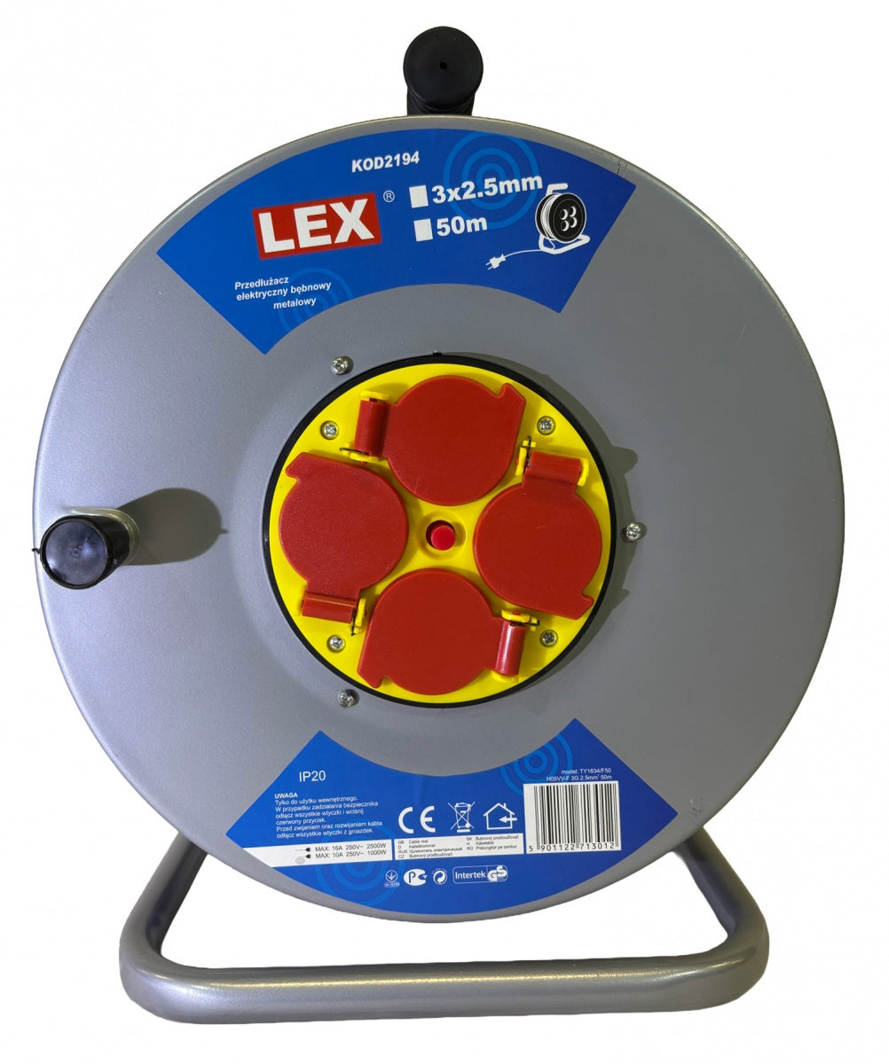 EXTENSION REEL WITH METAL DRUM | 4 WATERPROOF SOCKETS | 3X2.5MM2 | 50 M (EG-0060)