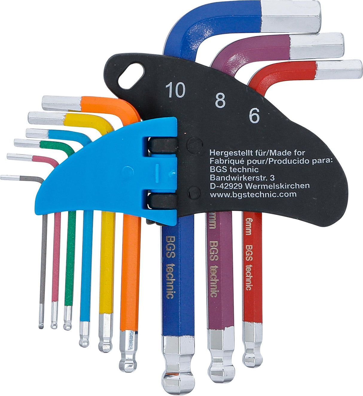 L-TYPE WRENCH SET | MULTICOLOUR | SHORT | INTERNAL HEXAGON, INTERNAL HEXAGON WITH BALL HEAD 1.5 - 10 MM | 9 PCS. (74451B)
