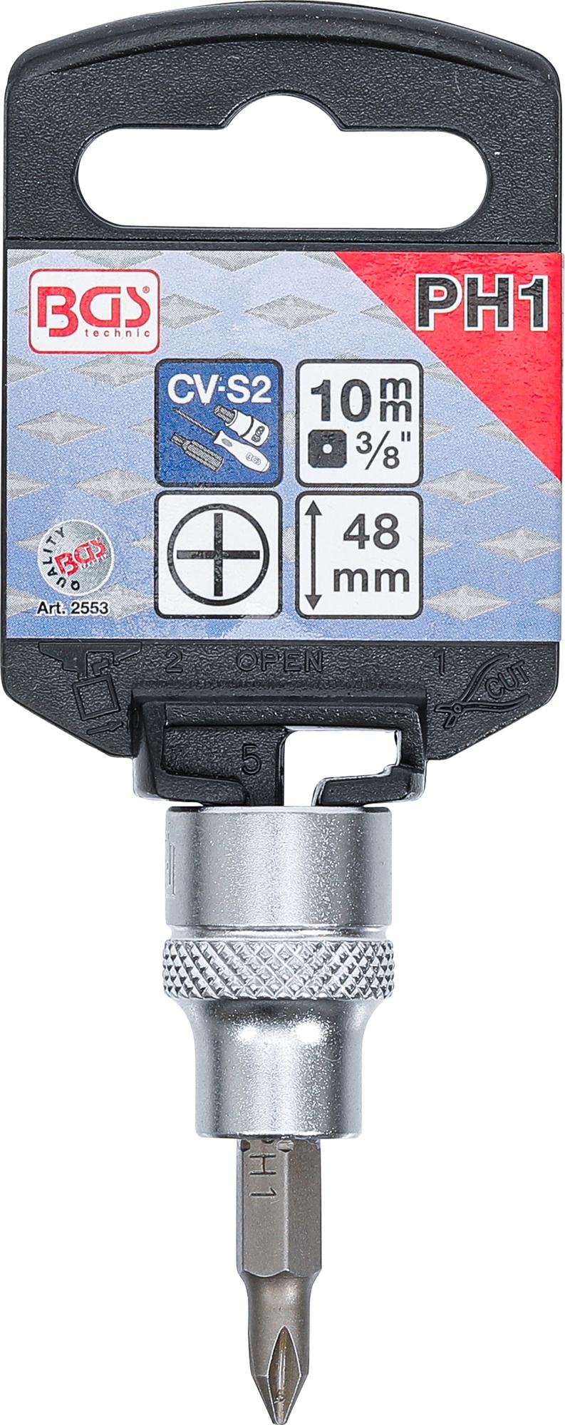 BIT SOCKET | 10 MM (3/8") DRIVE | CROSS SLOT PH1 (2553)